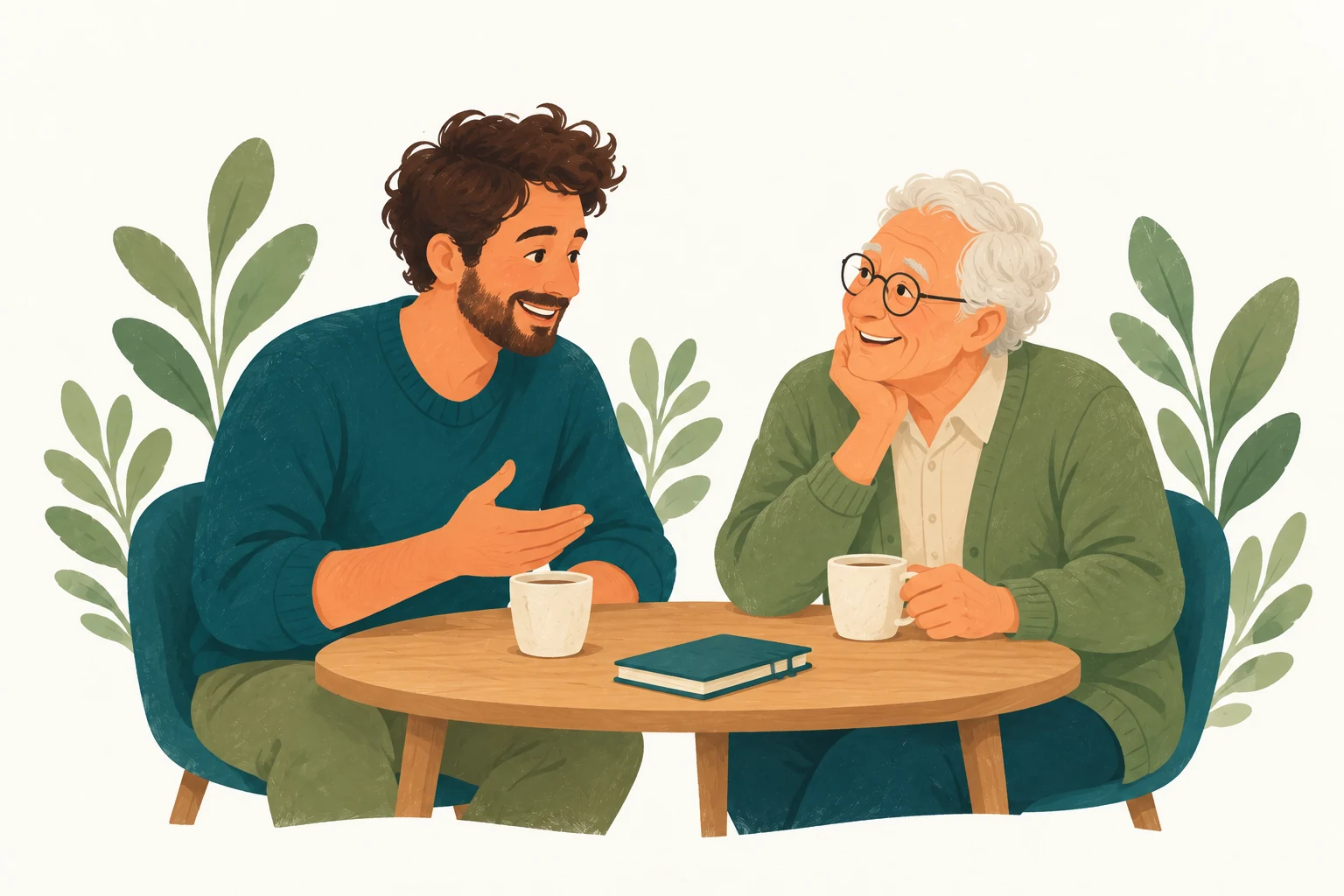 Illustration d’un premier échange convivial autour d’une table.